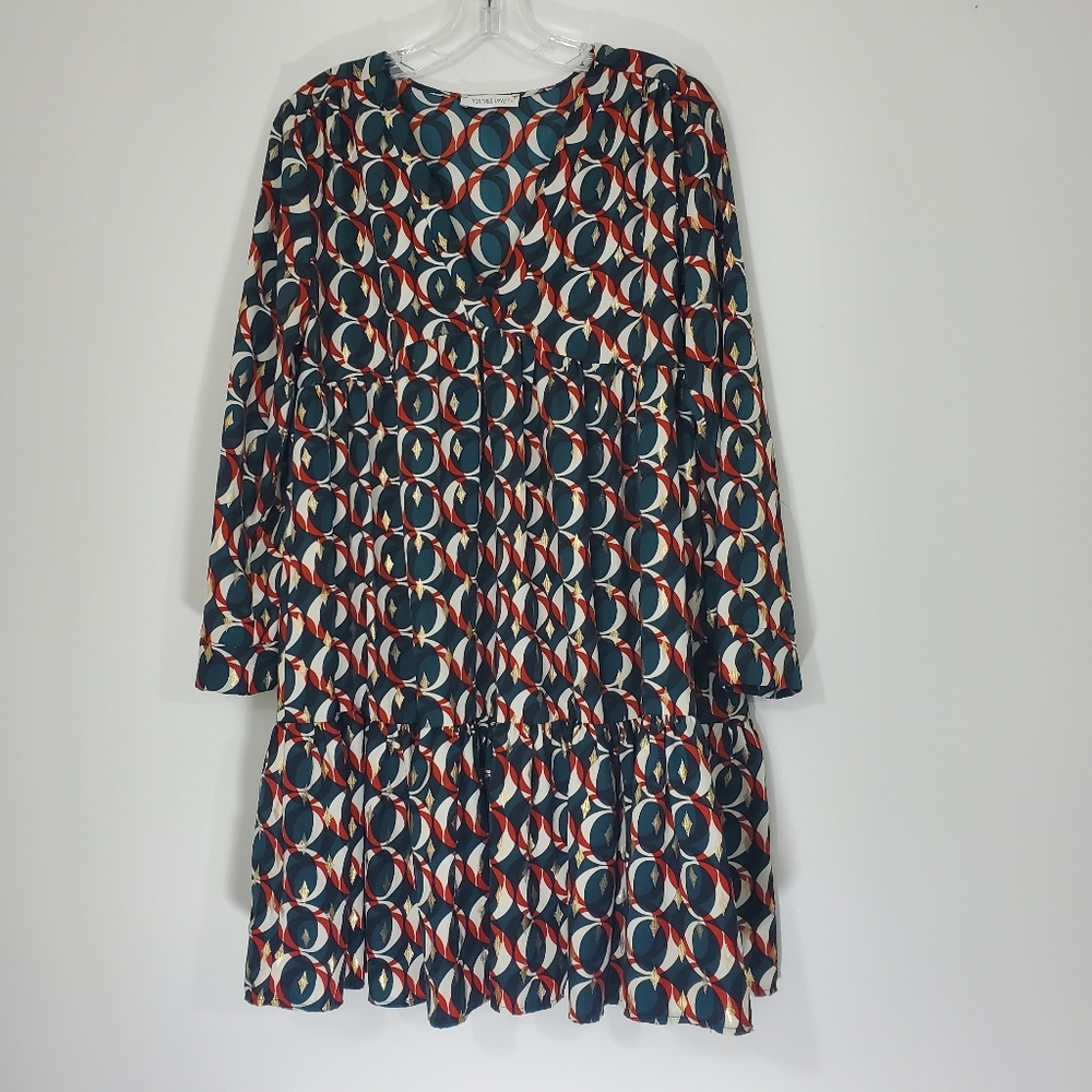 Vintage Love Multicolored V Neck Dress, Size Medium